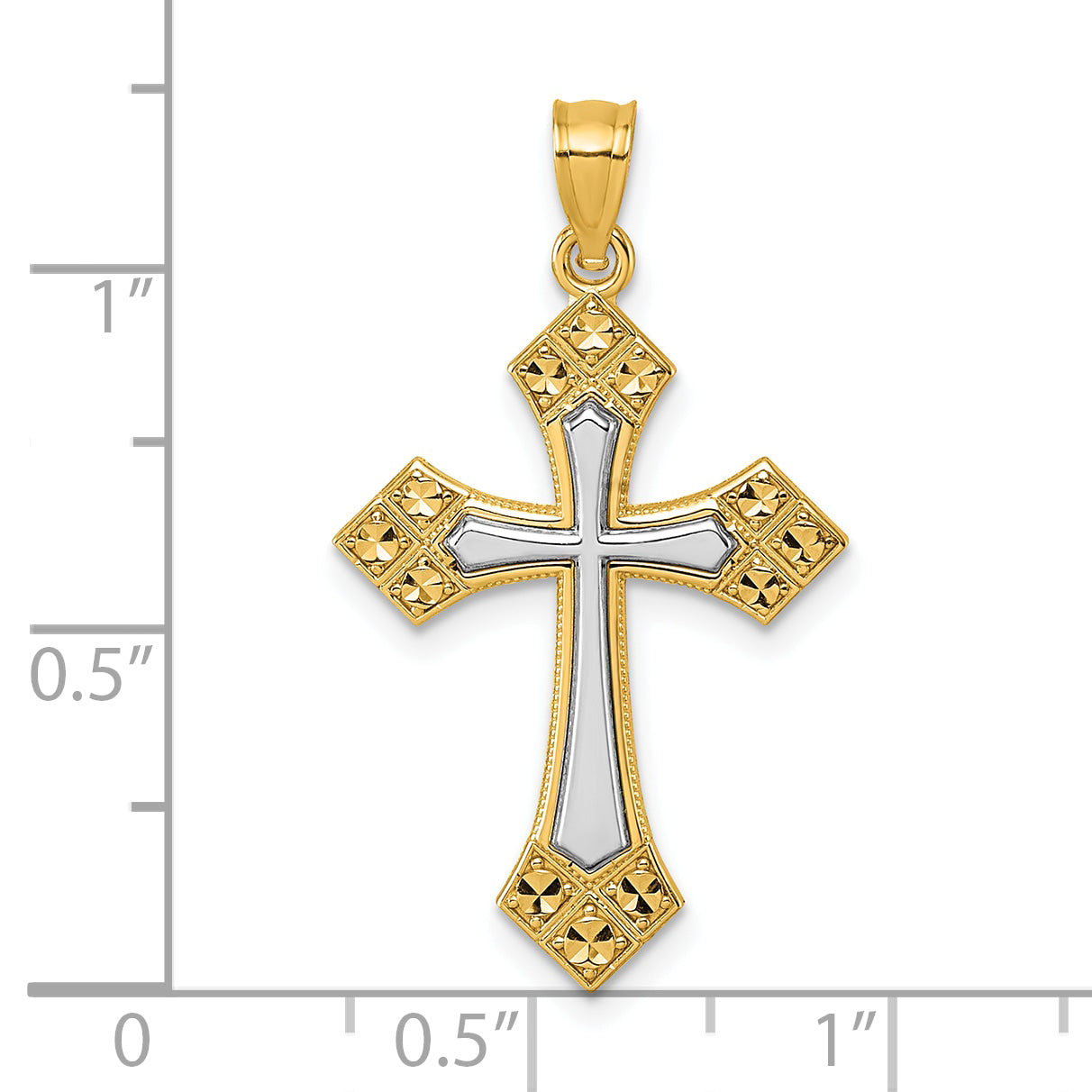 14k Two-tone Diamond Cut Polished Cross Pendant