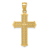 14k Polished Diamond-cut Textured Fancy Cross Pendant