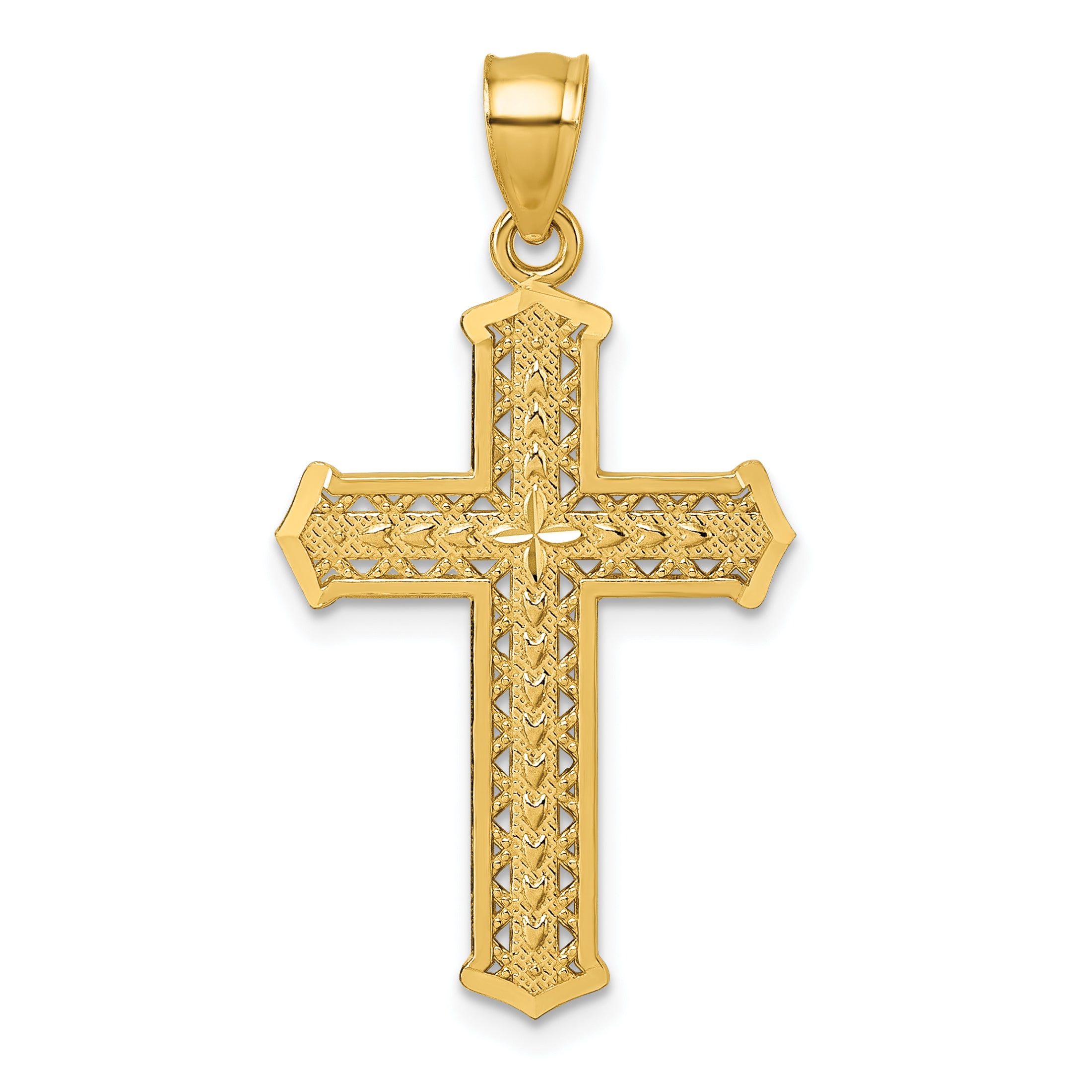 14k Polished Diamond-cut Textured Fancy Cross Pendant