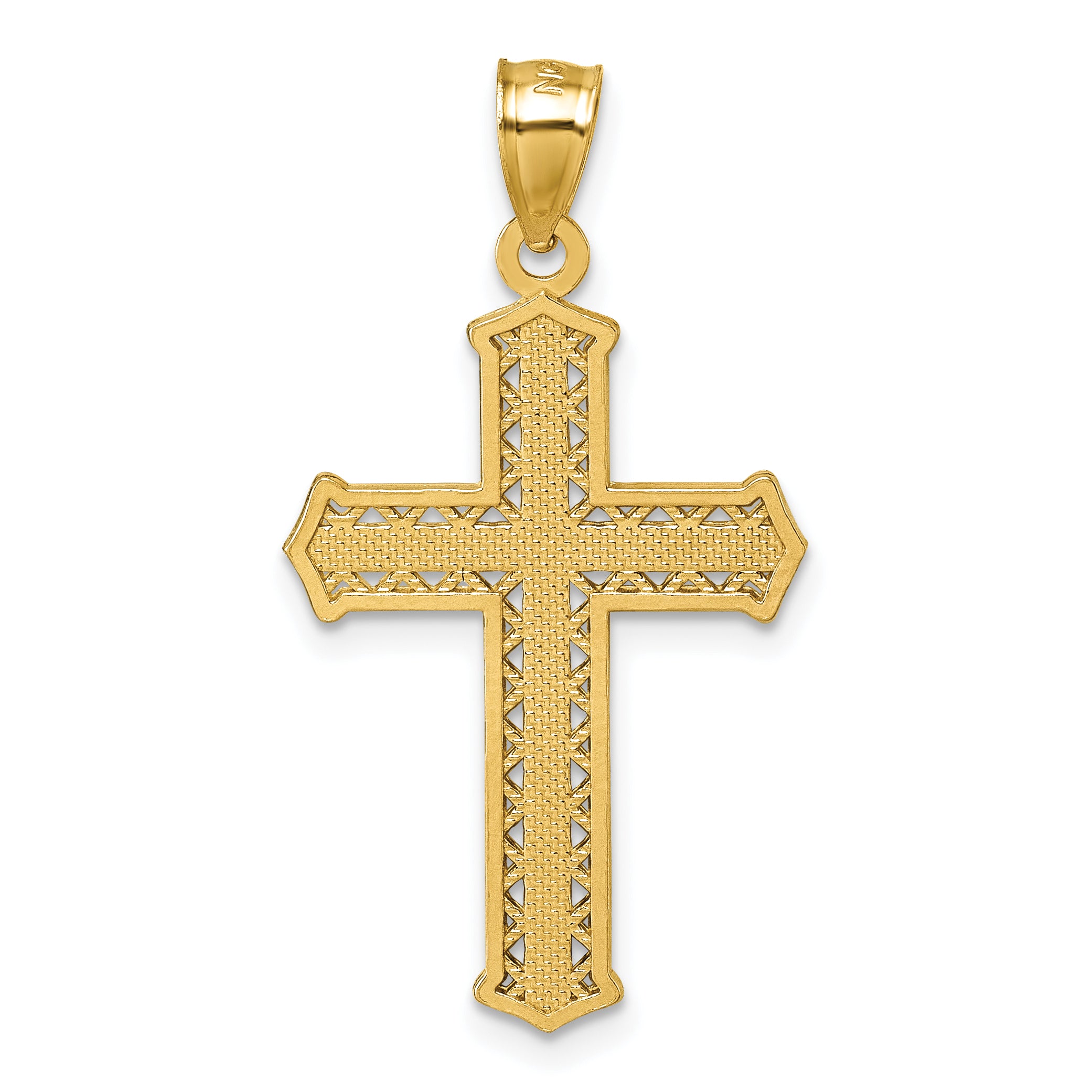 14k Polished Diamond-cut Textured Fancy Cross Pendant