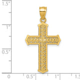 14k Polished Diamond-cut Textured Fancy Cross Pendant