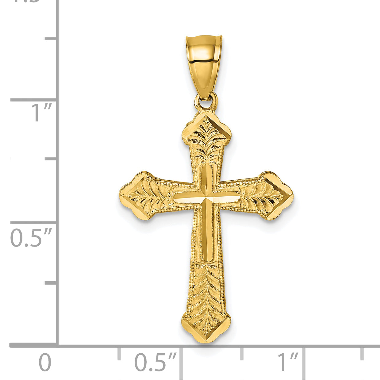 14k Polished Diamond-cut Textured Fancy Cross Pendant
