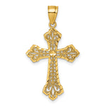 14k Polished Diamond-cut Filigree Textured Fancy Cross Pendant