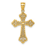 14k Polished Diamond-cut Filigree Textured Fancy Cross Pendant