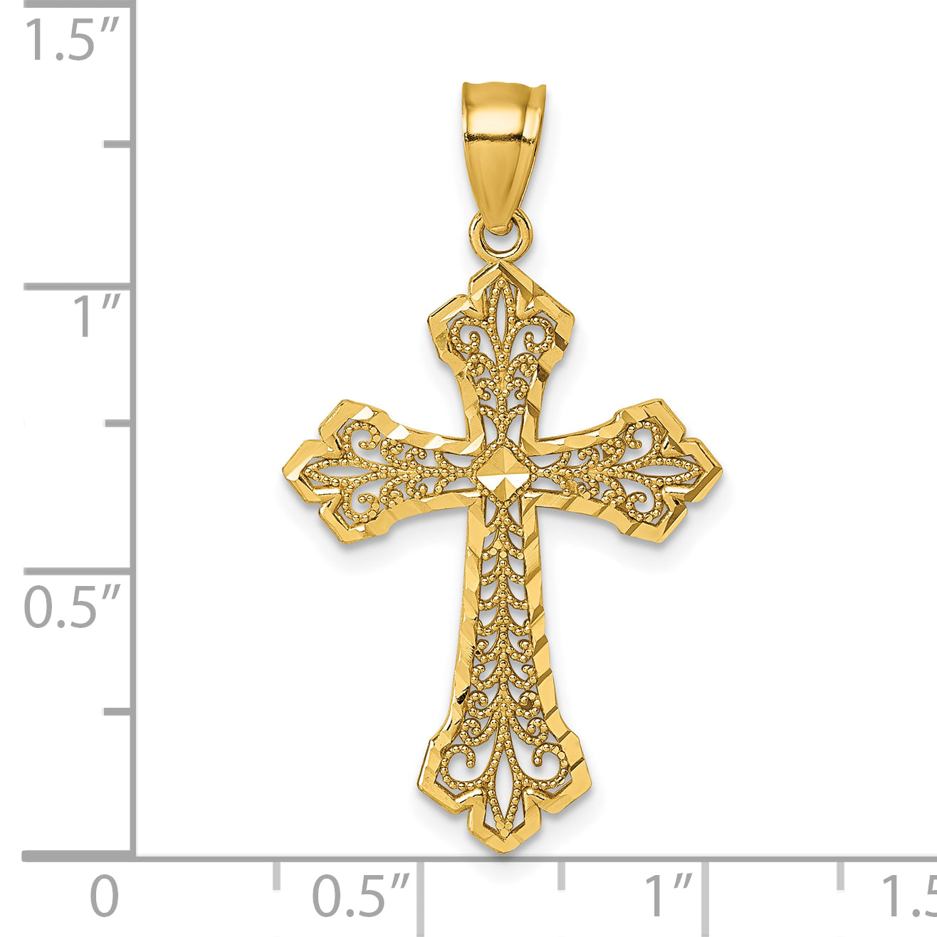 14k Polished Diamond-cut Filigree Textured Fancy Cross Pendant