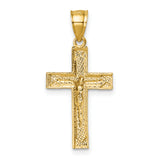 14k Polished Textured Crucifix Pendant