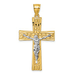14k w/Rhodium  Polished and Diamond-cut Crucifix Pendant