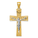 14k w/Rhodium  Polished and Diamond-cut Crucifix Pendant