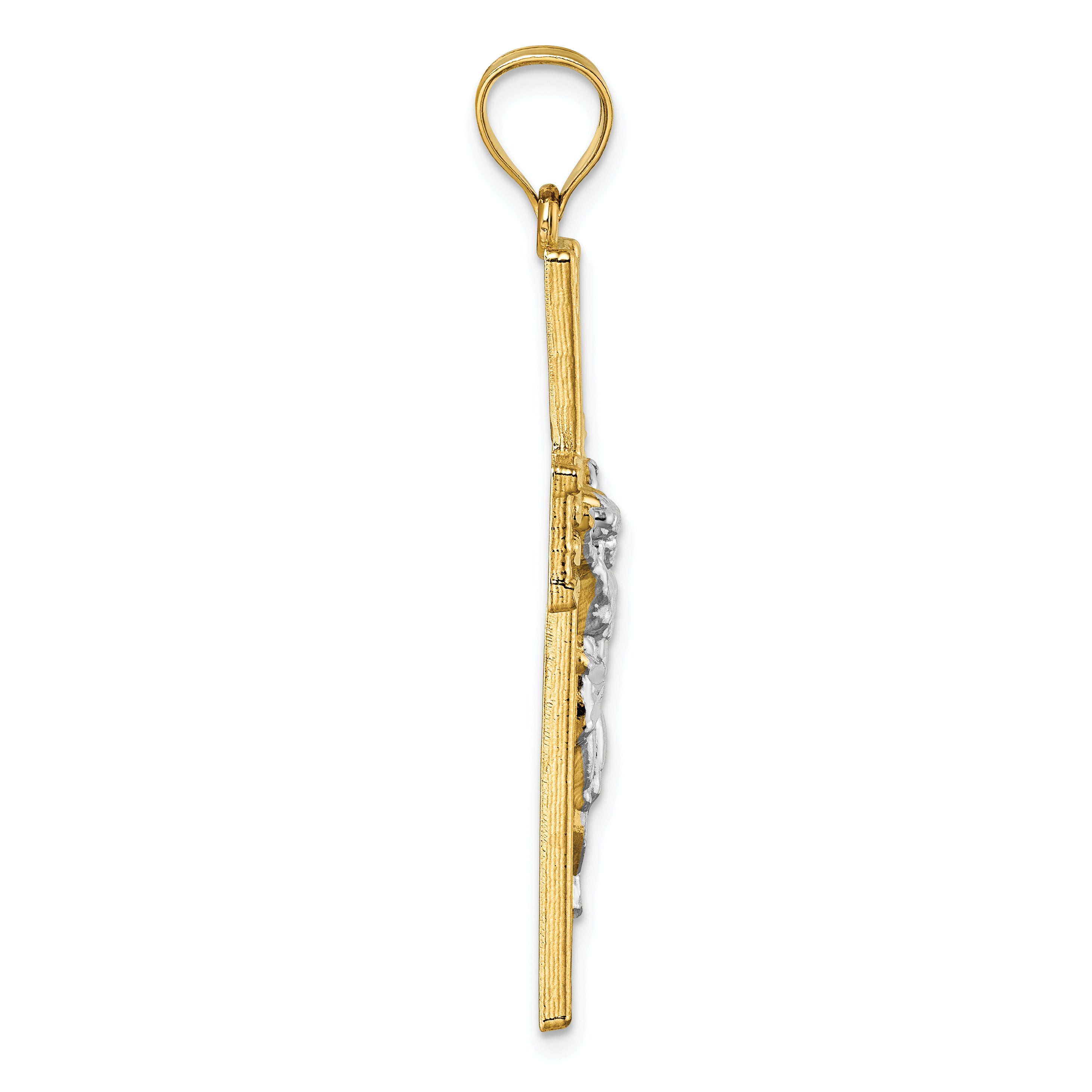 14k w/Rhodium  Polished and Diamond-cut Crucifix Pendant