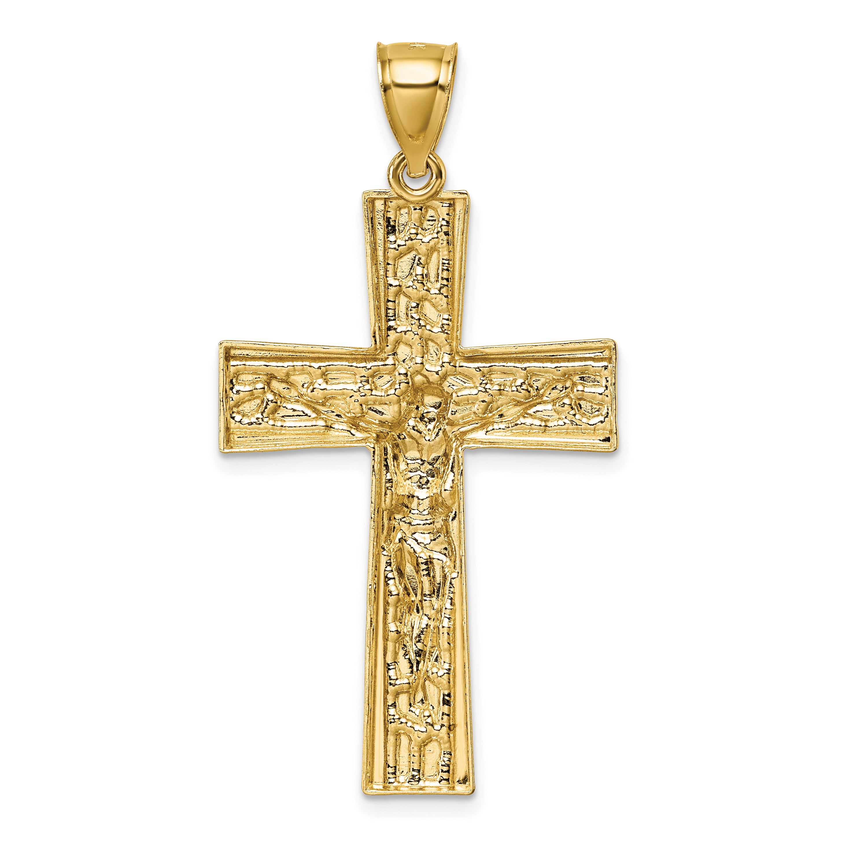 14k w/Rhodium  Polished and Diamond-cut Crucifix Pendant