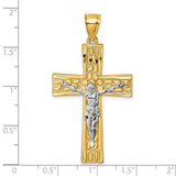 14k w/Rhodium  Polished and Diamond-cut Crucifix Pendant