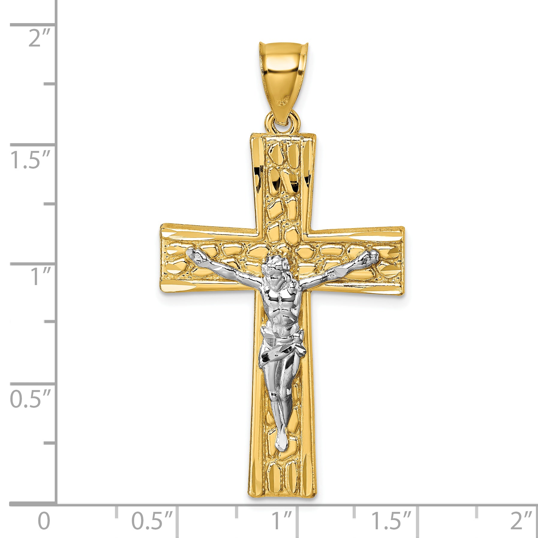 14k w/Rhodium  Polished and Diamond-cut Crucifix Pendant