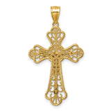 14k Polished Diamond-cut Filigree Fancy Crucifix Pendant