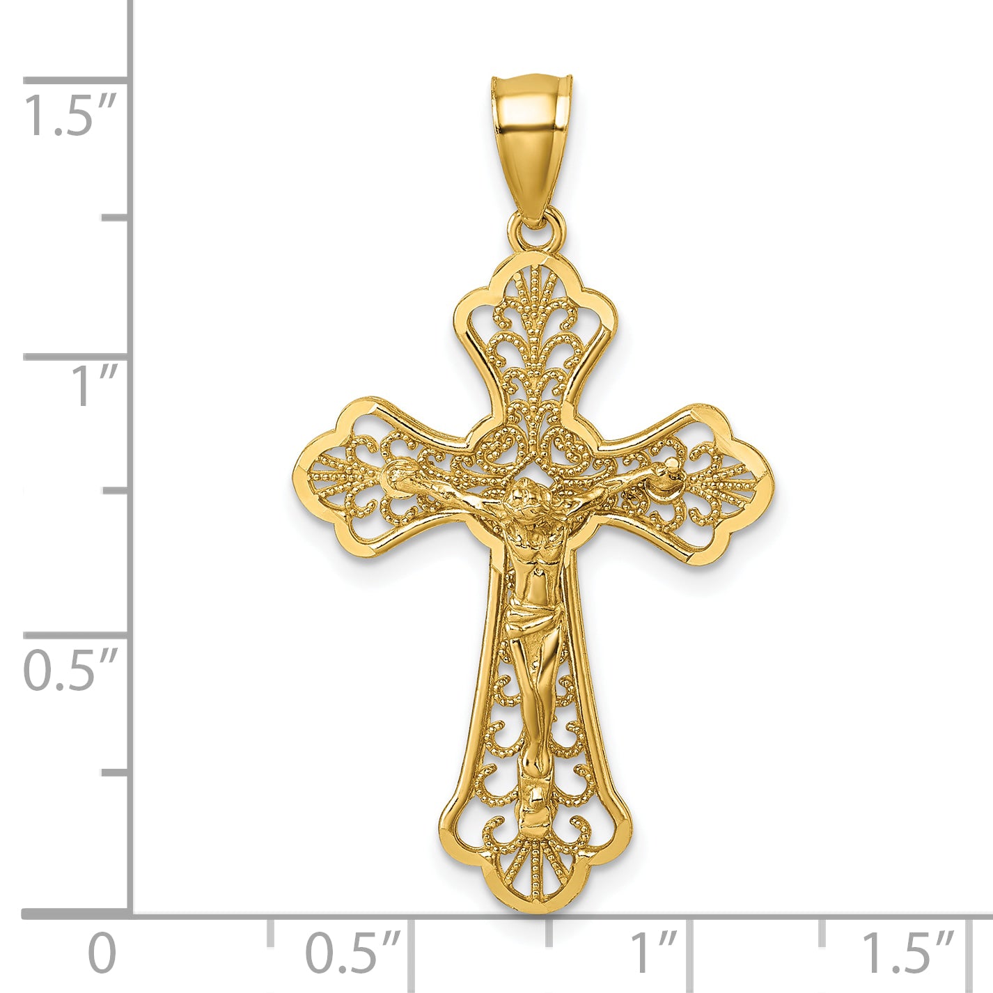 14k Polished Diamond-cut Filigree Fancy Crucifix Pendant