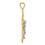14k Two-tone Polished and Beaded Fancy Crucifix Pendant