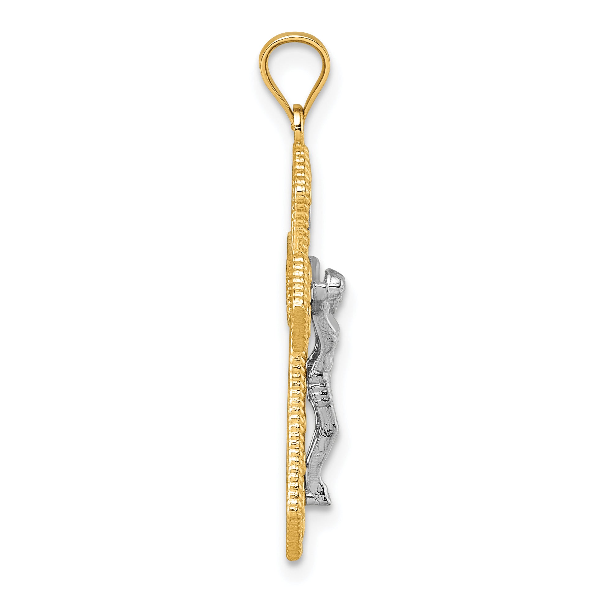 14k Two-tone Polished and Beaded Fancy Crucifix Pendant