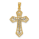 14k Two-tone Polished and Beaded Fancy Crucifix Pendant