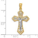 14k Two-tone Polished and Beaded Fancy Crucifix Pendant