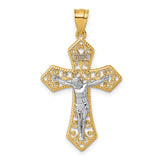 14k Two-tone Polished And Beaded Fancy Crucifix Pendant