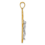 14k Two-tone Polished And Beaded Fancy Crucifix Pendant