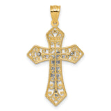 14k Two-tone Polished And Beaded Fancy Crucifix Pendant