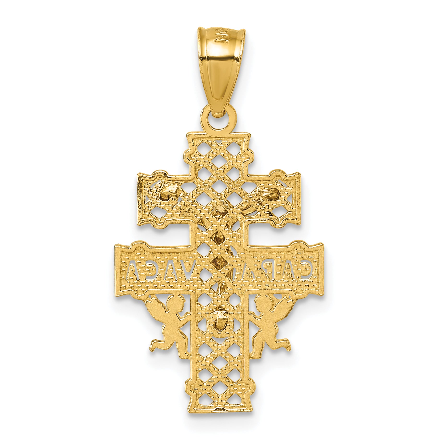 14k Polished Diamond-cut Cara Vaca Crucifix Pendant