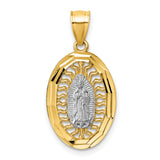 14k w/Rhodium Polished and Diamond-cut Guadalupe Pendant