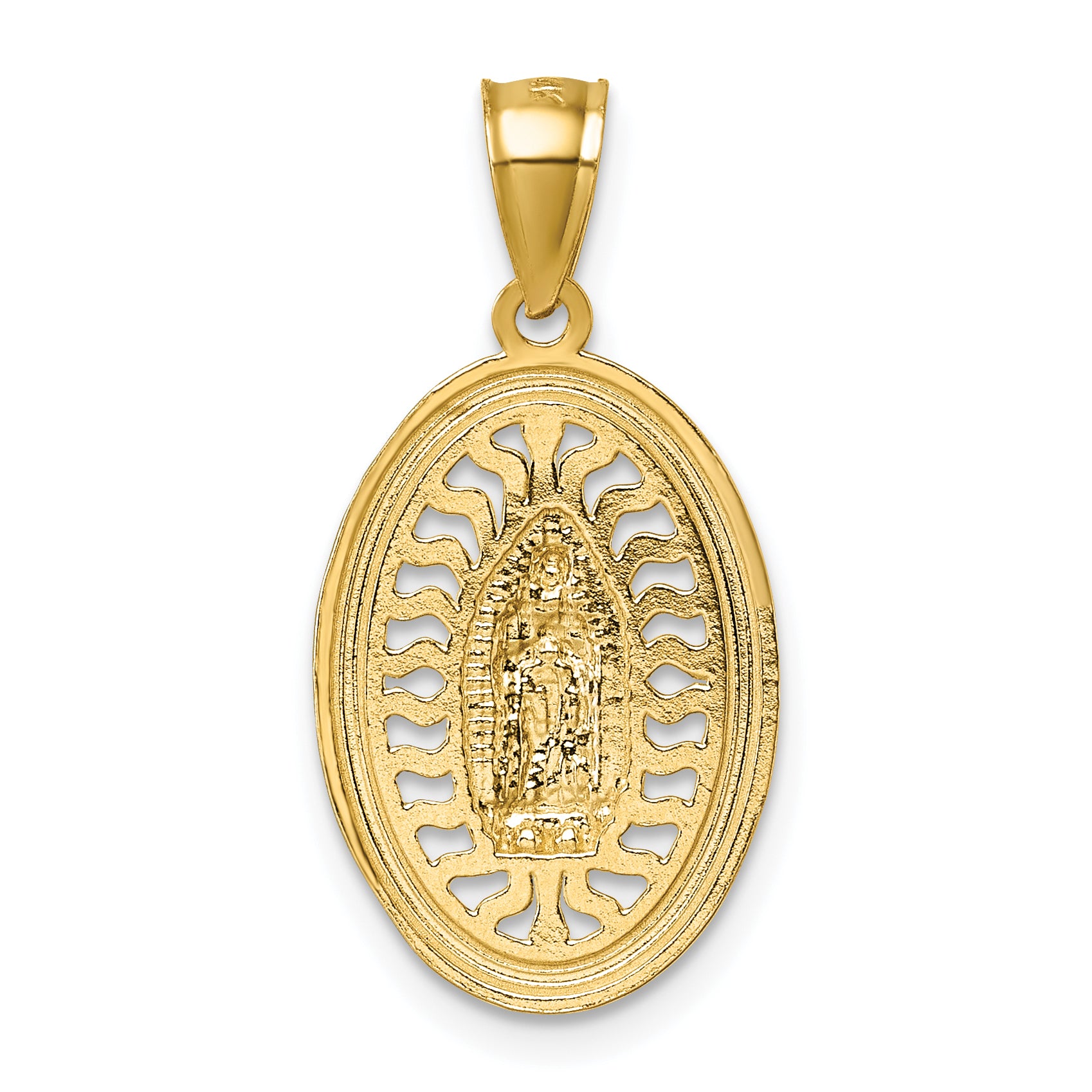 14k w/Rhodium Polished and Diamond-cut Guadalupe Pendant