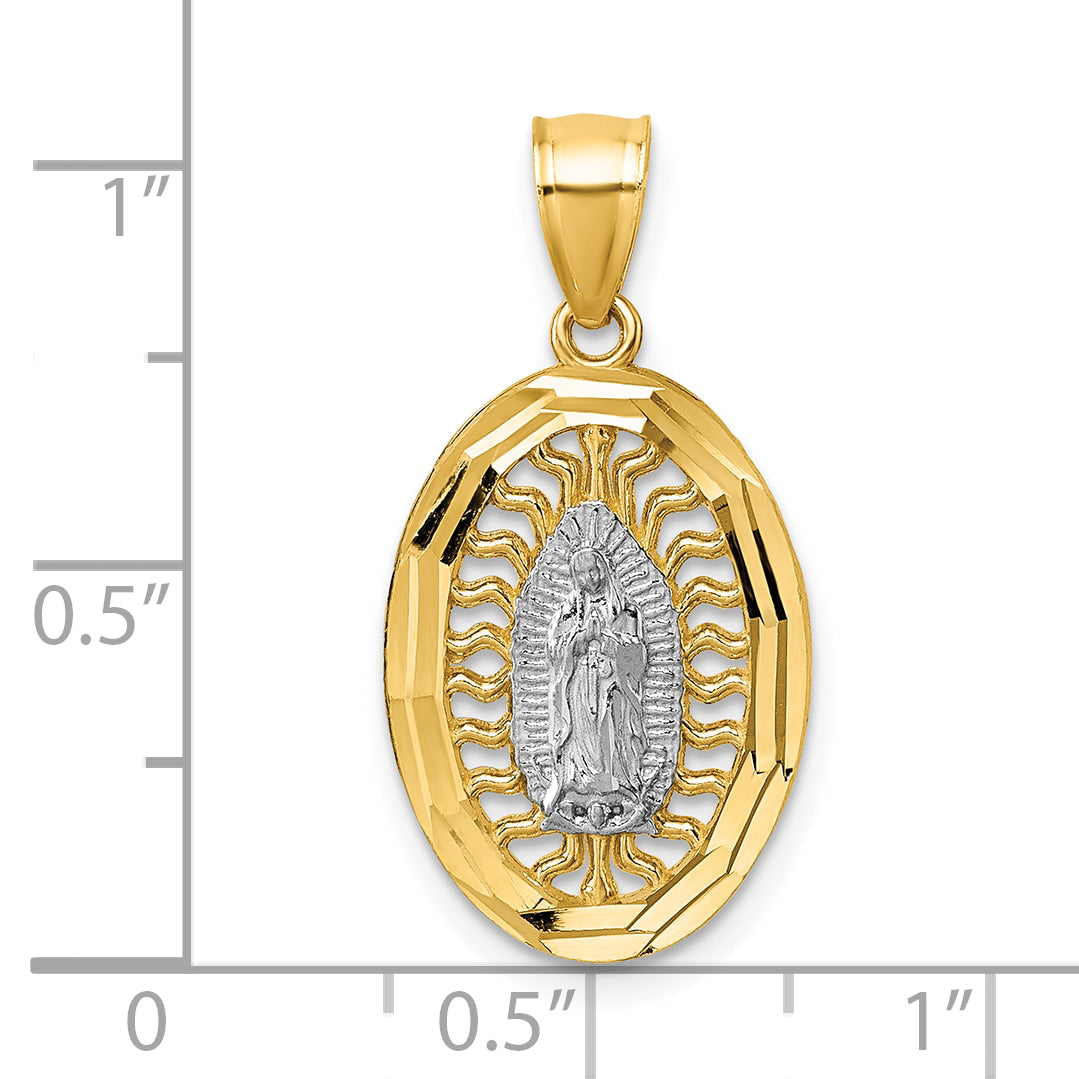 14k w/Rhodium Polished and Diamond-cut Guadalupe Pendant