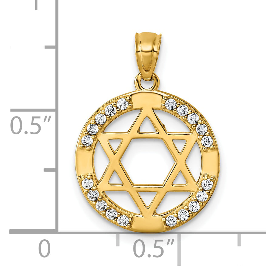 14k Polished CZ Star of David Pendant