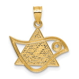 14k Polished & Textured CZ Bird & Triangle Star of David Pendant
