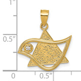 14k Polished & Textured CZ Bird & Triangle Star of David Pendant