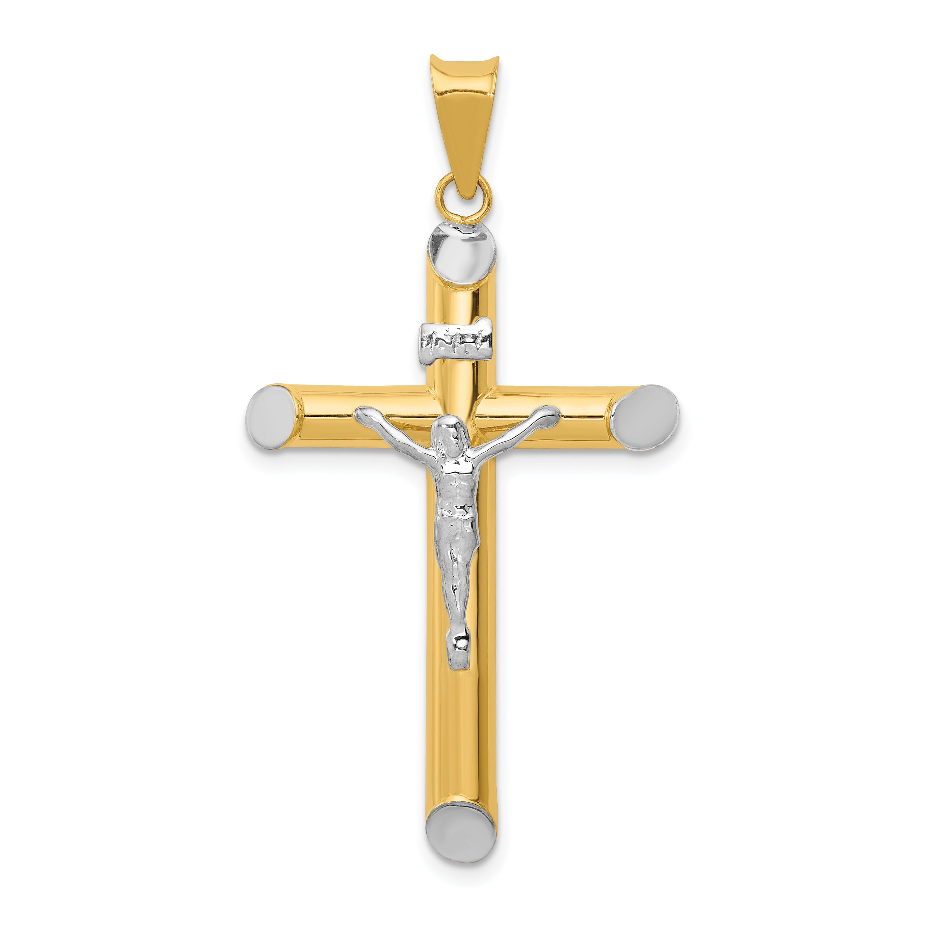 14K Two-Tone w/Rhodium Inri Crucifix Pendant