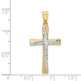 14k w/Rhodium Diamond-cut Cross Pendant