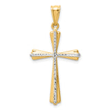 14k w/Rhodium Diamond Cut Cross Pendant