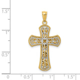 14K Two-tone Polished 2 Level Cross Pendant
