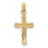 14K Polished Cross With Striped Border Pendant