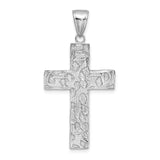 14K White Gold Polished/Textured Nugget Style Cross Pendant