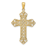 14K Polished Large Rope Frame Filigree Cross Pendant