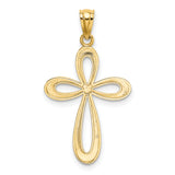 14k Gold Polished Ribbon Cross Pendant