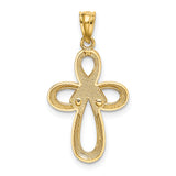 14K Two-tone Polished Pink Ribbon Cross Pendant