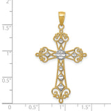 14K w/Rhodium Polished Diamond-Cut Cut-Out Cross Pendant