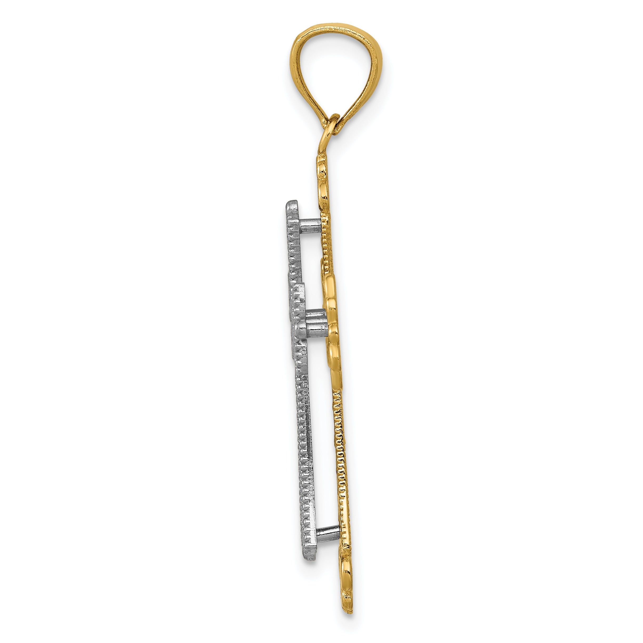 14K Two-tone Polished 2-Level Fleur de Lis Cross Pendant