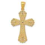 14K Two-tone Polished 2-Level Fleur de Lis Cross Pendant