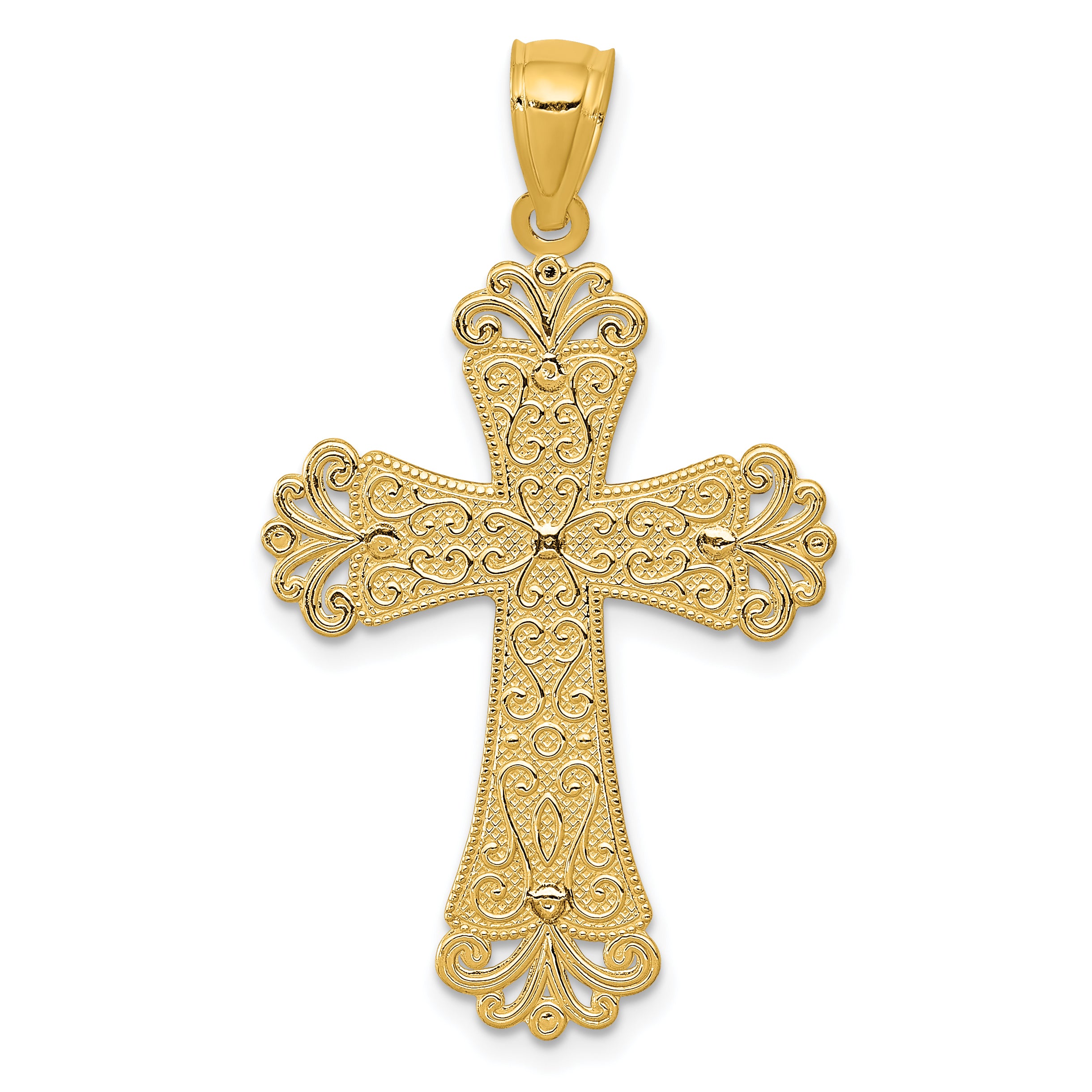 14K Two-tone Polished 2-Level Fleur de Lis Cross Pendant