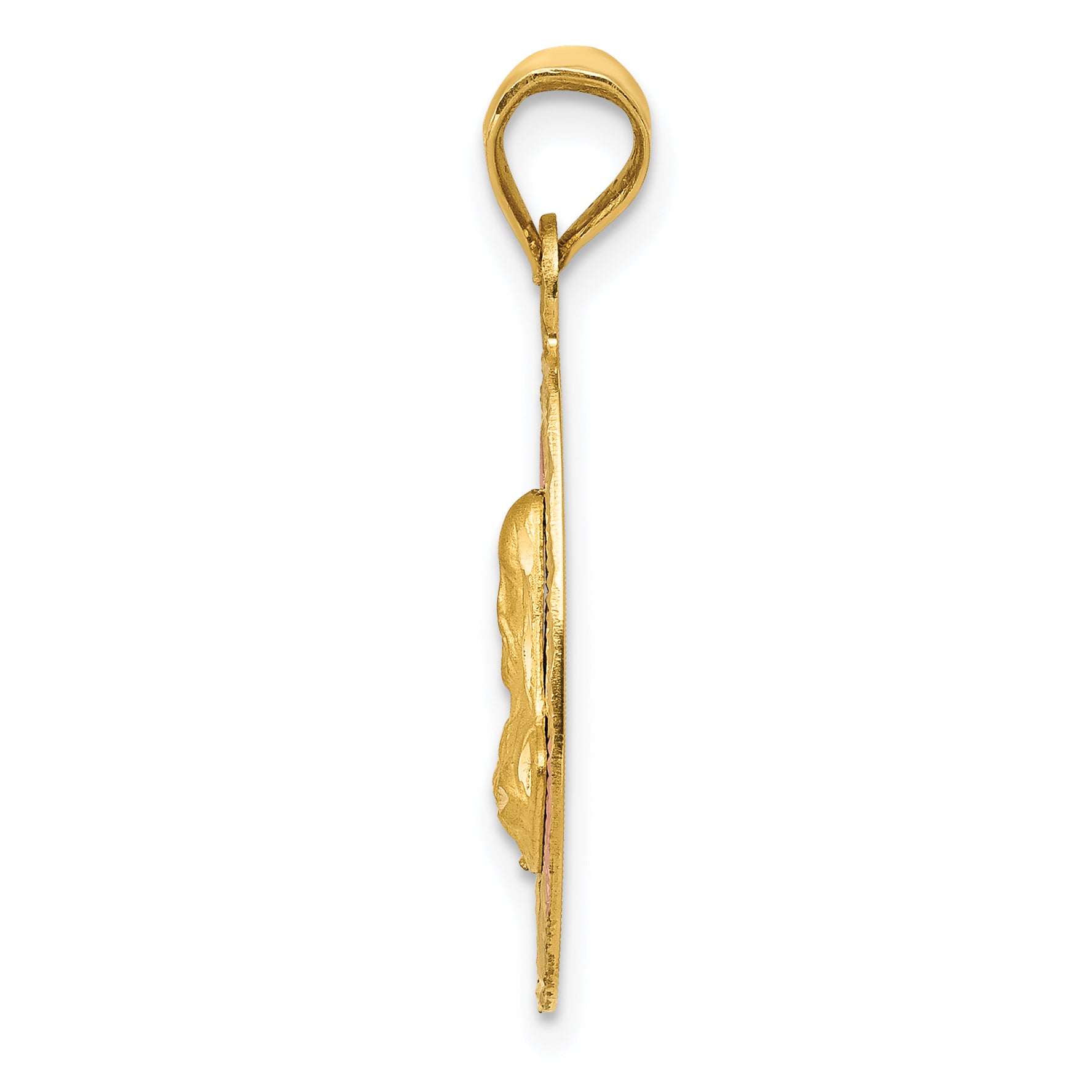 14K w/Rose and White Rhodium D/C Sagrado Corazon Oval Pendant