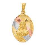 14K w/Rose and White Rhodium D/C Sagrado Corazon Oval Pendant