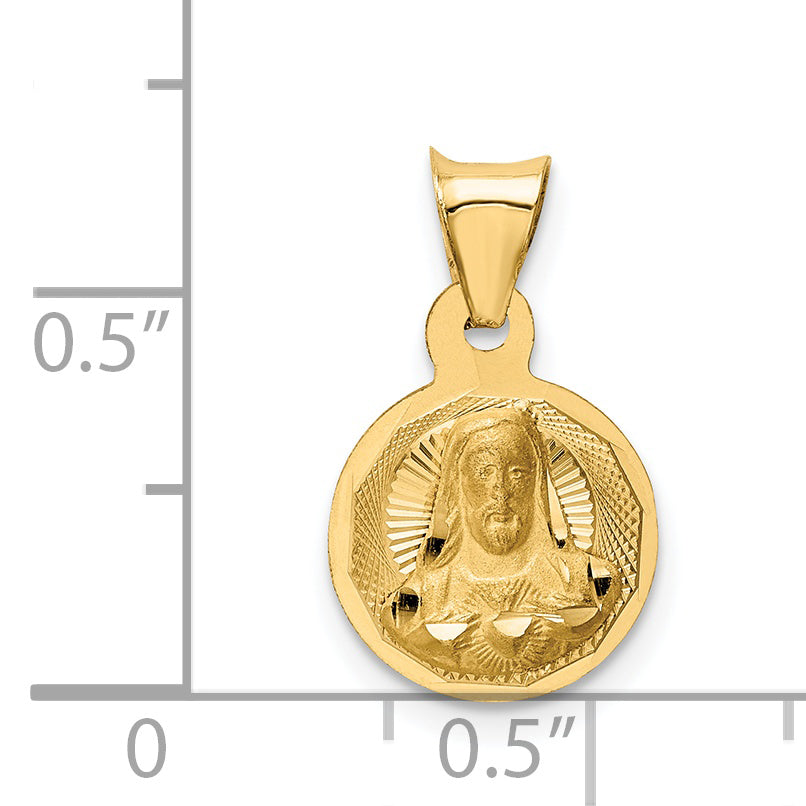 14K Polished D/C Sagrado Corazon Circle Pendant