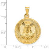 14K Polished D/C Sagrado Corazon Circle Pendant