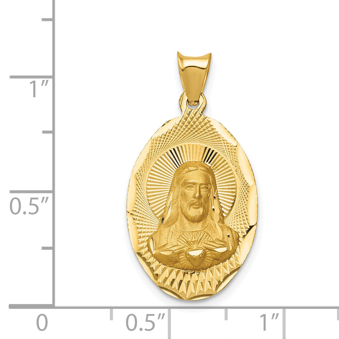 14K Polished D/C Sagrado Corazon Oval Pendant
